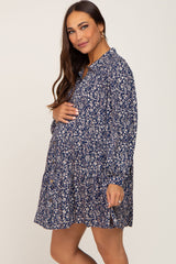 Navy Floral Button Down Tiered Maternity Mini Dress