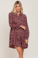 Burgundy Floral Button Down Tiered Mini Dress