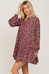 Burgundy Floral Button Down Tiered Mini Dress