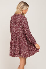 Burgundy Floral Button Down Tiered Mini Dress