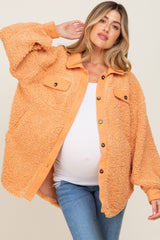 Peach Contrast Oversized Sherpa Maternity Coat