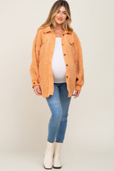 Peach Contrast Oversized Sherpa Maternity Coat