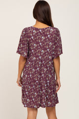 Plum Floral V-Neck Maternity Dress