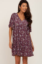 Plum Floral V-Neck Dress