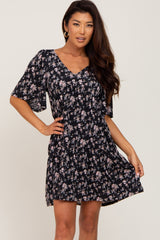 Black Floral V-Neck Dress