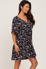 Black Floral V-Neck Dress