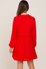 Red Button Down Ruffle Accent Maternity Dress