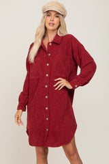 Burgundy Red Corduroy Button Down Maternity Dress