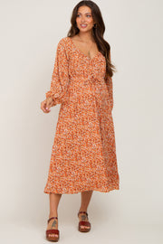 Rust Floral Front Tie Maternity Midi Dress