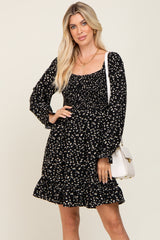 Black Printed Smocked Maternity Dress