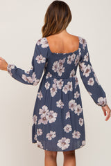 Blue Floral Smocked Tie Back Dress