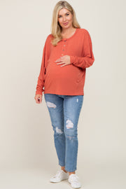 Rust Ribbed Dolman Sleeve Maternity Henley Top