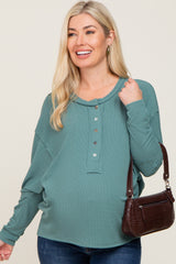 Light Olive Ribbed Dolman Sleeve Maternity Henley Top