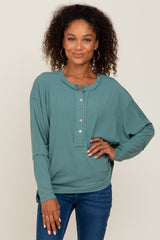 Light Olive Ribbed Dolman Sleeve Henley Top