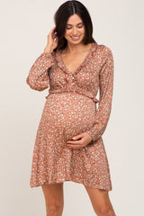 Rust Floral Ruffle Accent Maternity Dress