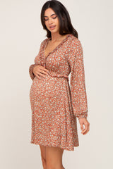 Rust Floral Ruffle Accent Maternity Dress