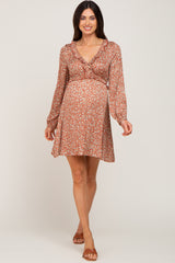 Rust Floral Ruffle Accent Maternity Dress