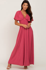 Magenta Deep V-Neck Maxi Dress