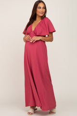 Magenta Deep V-Neck Maternity Maxi Dress