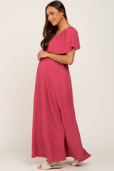 Magenta Deep V-Neck Maternity Maxi Dress