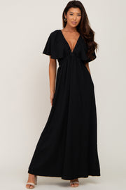 Black Deep V-Neck Maxi Dress