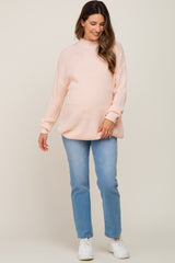 Light Pink Open Knit Mock Neck Maternity Sweater