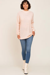 Light Pink Open Knit Mock Neck Sweater