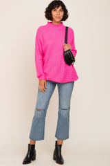 Fuchsia Open Knit Mock Neck Sweater