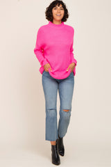 Fuchsia Open Knit Mock Neck Sweater