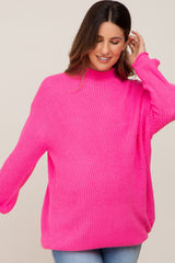 Fuchsia Open Knit Mock Neck Maternity Sweater