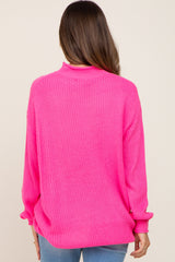 Fuchsia Open Knit Mock Neck Maternity Sweater