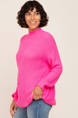 Fuchsia Open Knit Mock Neck Sweater