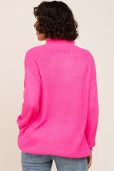 Fuchsia Open Knit Mock Neck Sweater