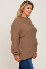 Brown Mock Neck Maternity Plus Sweater