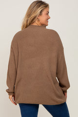 Brown Mock Neck Maternity Plus Sweater