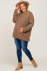 Brown Mock Neck Maternity Plus Sweater