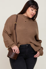 Brown Mock Neck Maternity Plus Sweater