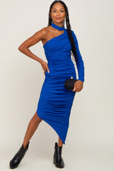 Royal Blue Asymmetric Maternity Ruched Fitted Dress