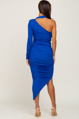 Royal Blue Asymmetric Maternity Ruched Fitted Dress