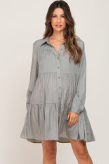 Light Olive Tiered Button Down Maternity Dress