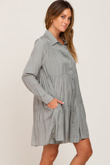 Light Olive Tiered Button Down Dress