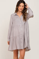 Taupe Tiered Button Down Maternity Dress