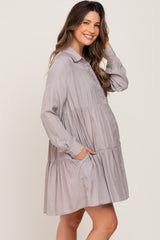 Taupe Tiered Button Down Maternity Dress