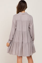 Taupe Tiered Button Down Maternity Dress