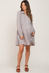 Taupe Tiered Button Down Maternity Dress