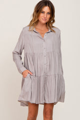 Taupe Tiered Button Down Dress