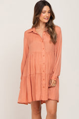 Peach Tiered Button Down Maternity Dress