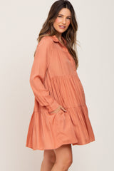 Peach Tiered Button Down Maternity Dress