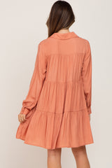 Peach Tiered Button Down Maternity Dress