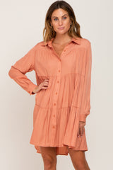 Peach Tiered Button Down Dress